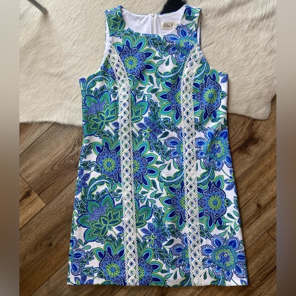 Eliza J dress with a vibrant blue and green floral pattern - Picture 1 of 8